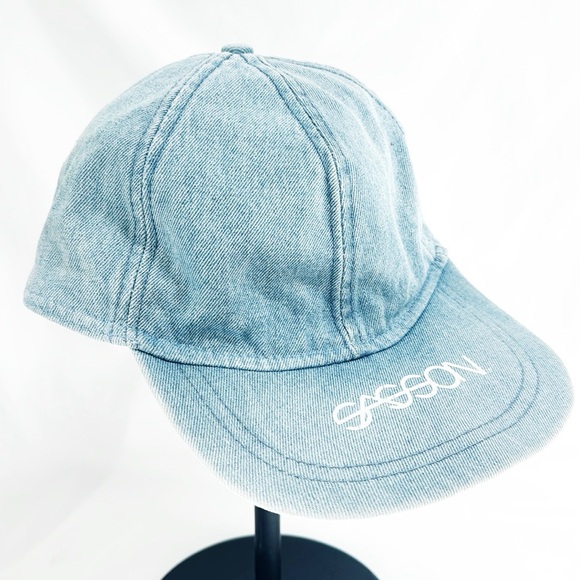 Vintage SASSON Denim Hat Flat Brim & Elastic Back One Size - Picture 1 of 5